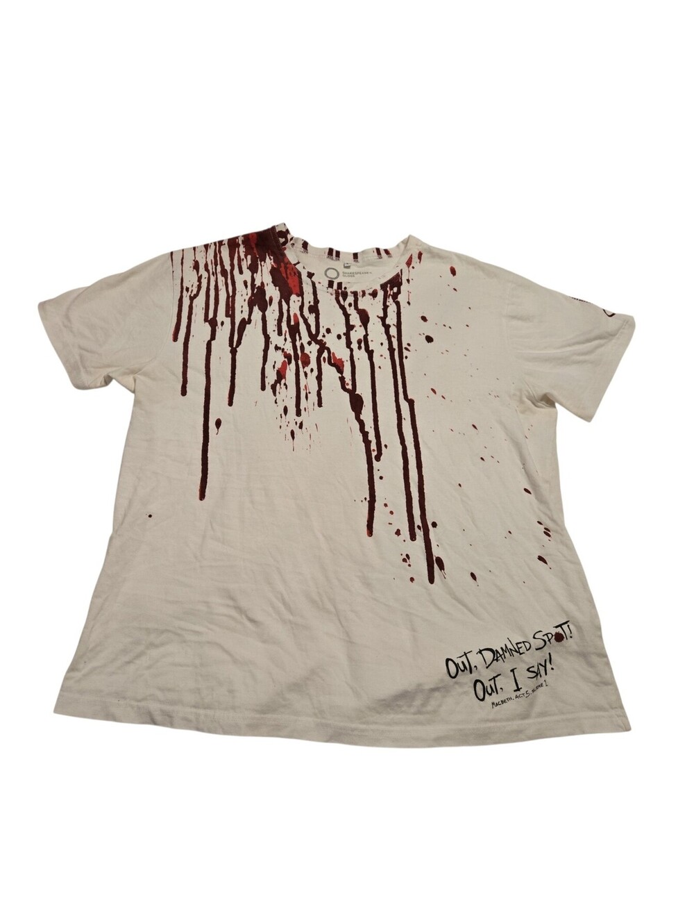Shakespeare Globe Macbeth T Shirt L White Out Damned Spot Blood Splatter Graphic